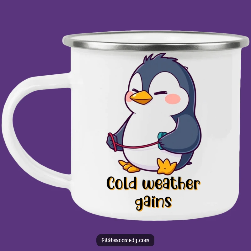 Funny Penguin Resistance Band Camping Mug - Rugged Drinkware for Outdoorsy Fitness Fans