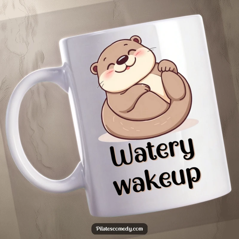Funny otter mug featuring a smiling otter in a joyful, gentle roll on its back, embodying pure bliss and relaxation.