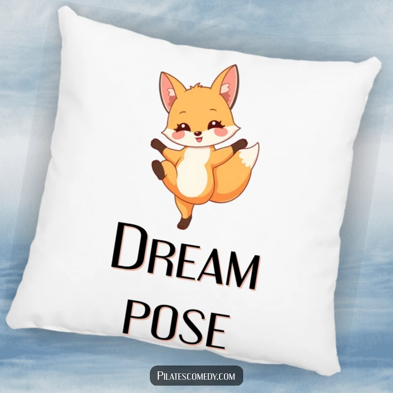 Funny fox pillow featuring a delighted fox in a graceful leg extension pose, adding comfort and elegant humor to sofas.
