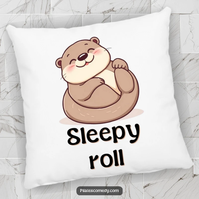 Funny otter pillow featuring a smiling otter in a joyful roll on its back, adding comfort and happy humor to sofas.