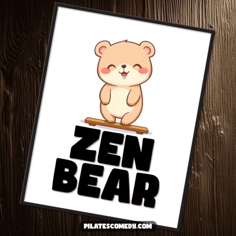 Funny digital art print of a happy bear in a plank pose with a smile, downloadable for instant motivational decor.