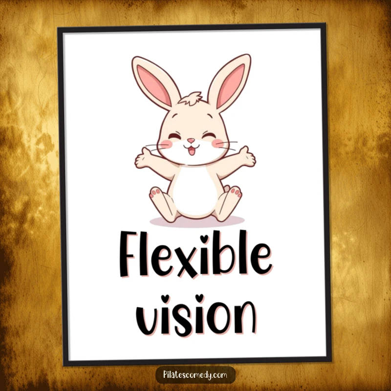 Funny bunny digital art print of a happy rabbit in a funny, curious stretching pose, ready to be printed for decorative humor.