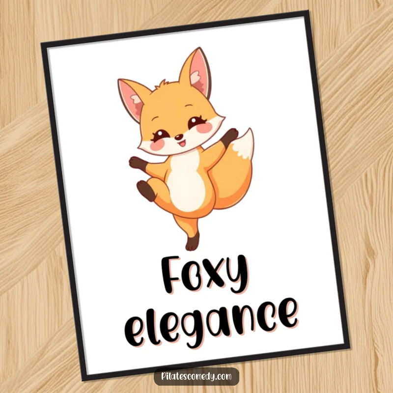 Funny fox digital art print of a delighted fox in a graceful leg extension pose, ready for printing and elegant home decor.