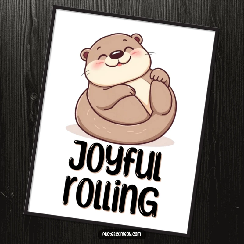 Funny otter digital art print of a smiling otter in a joyful roll on its back, ready for printing and adding happy humor.