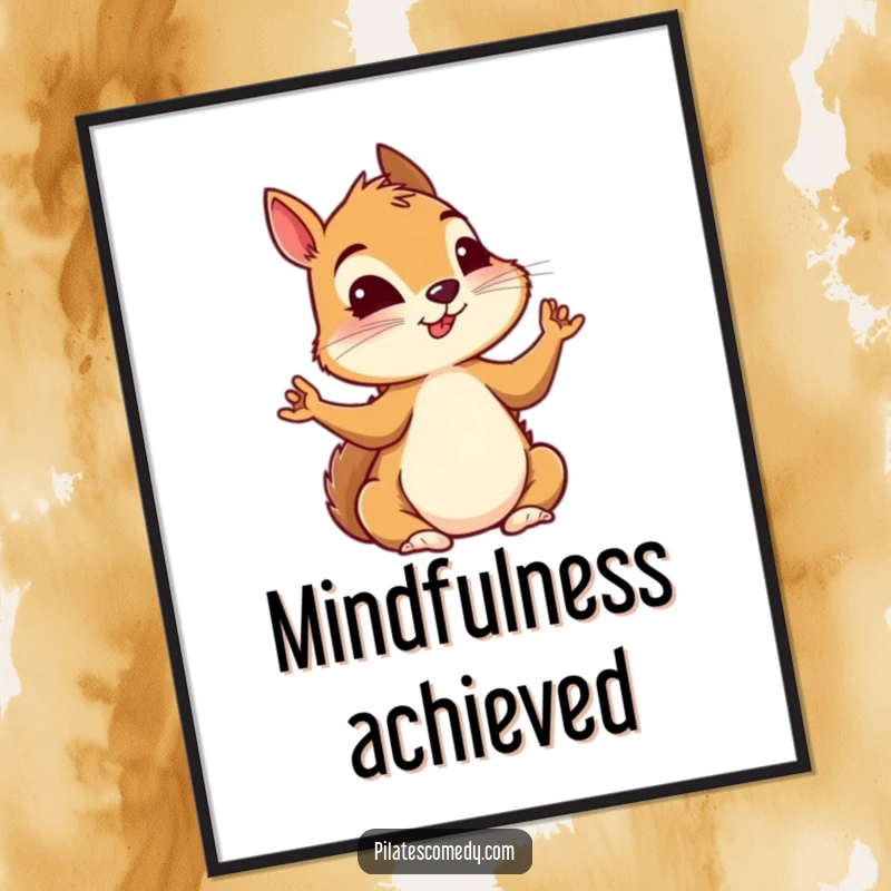 Funny squirrel in a yoga pose, demonstrating intense focus, as a downloadable digital art print for home.