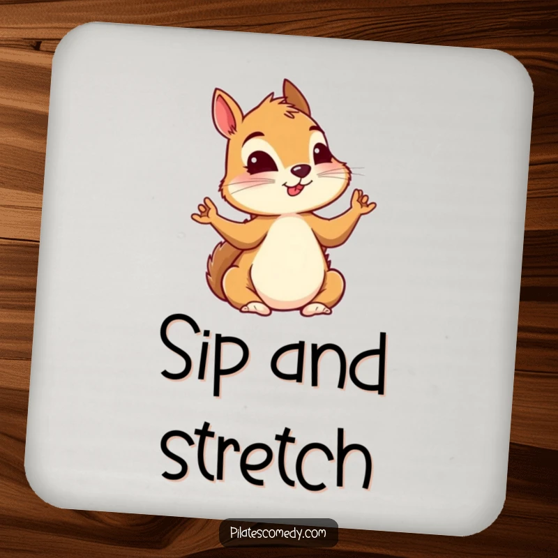 Funny squirrel in a yoga pose, exuding intense focus, on a protective drink coaster for tables.