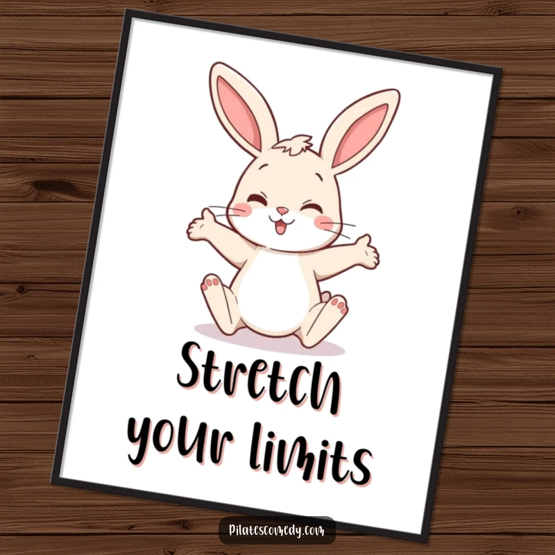 Funny bunny poster showcasing a cheerful rabbit in a hilarious, inquisitive stretching pose, ideal for adding humor to wall decor.