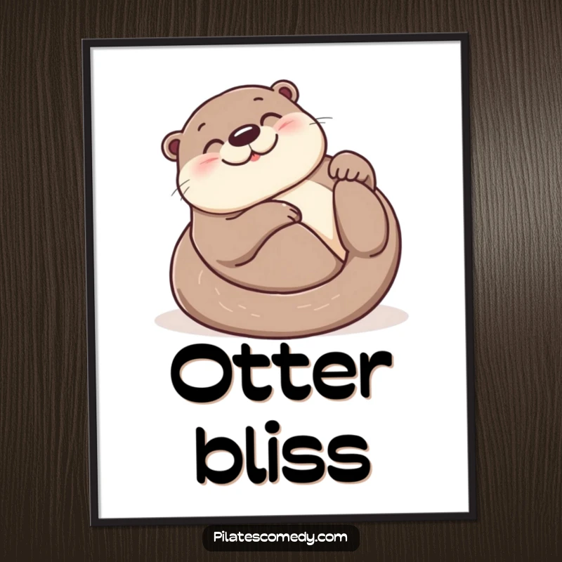 Funny otter poster showcasing a smiling otter in a joyful roll on its back, perfect for adding happy and relaxing humor to wall decor.
