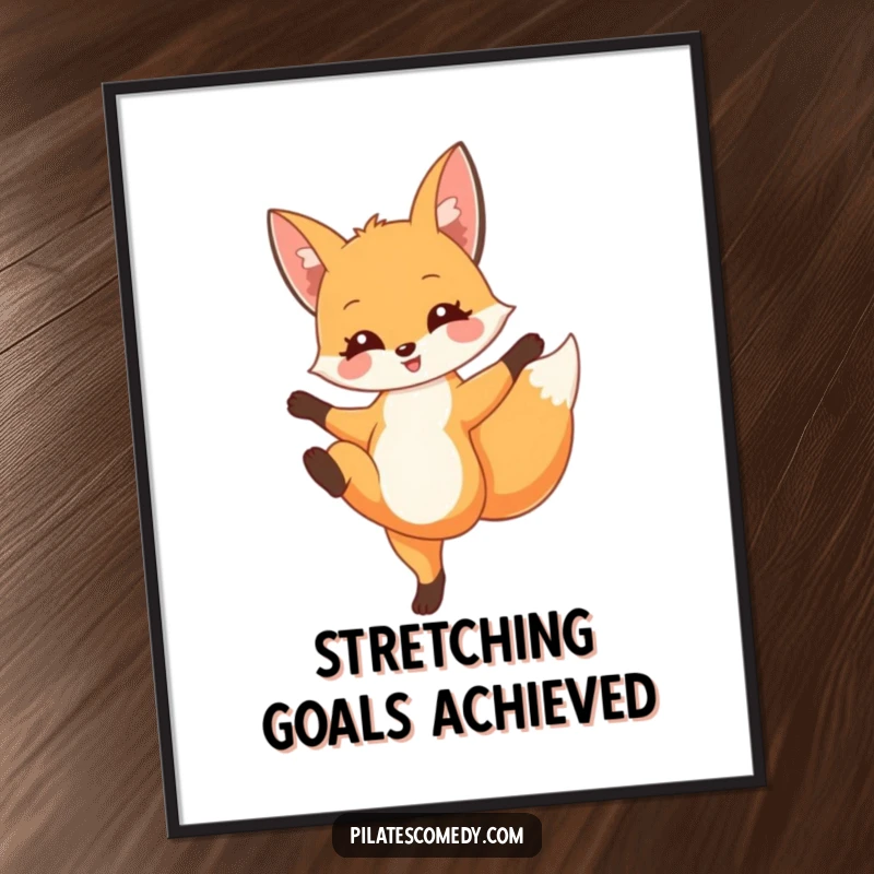 Funny Free Printable Wall Art: A delighted fox performing an elegant, high leg extension, stylish and amusing.