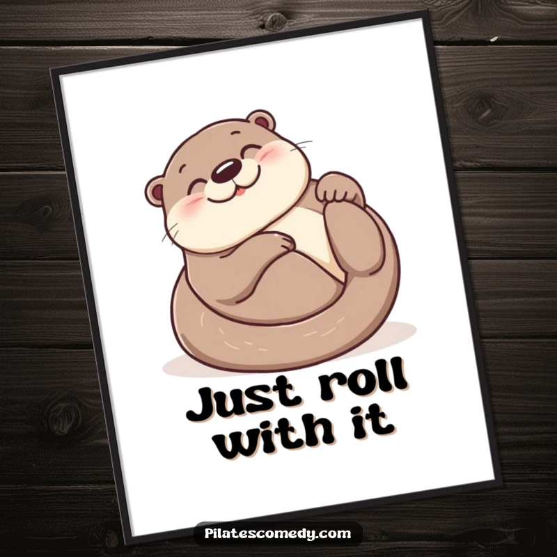 Funny Free Printable Wall Art: A smiling otter cheerfully rolling on its back, capturing pure bliss.