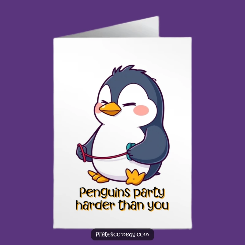 Free Printable Penguin Fitness Birthday Card Funny Downloadable Gift for Gym Lovers