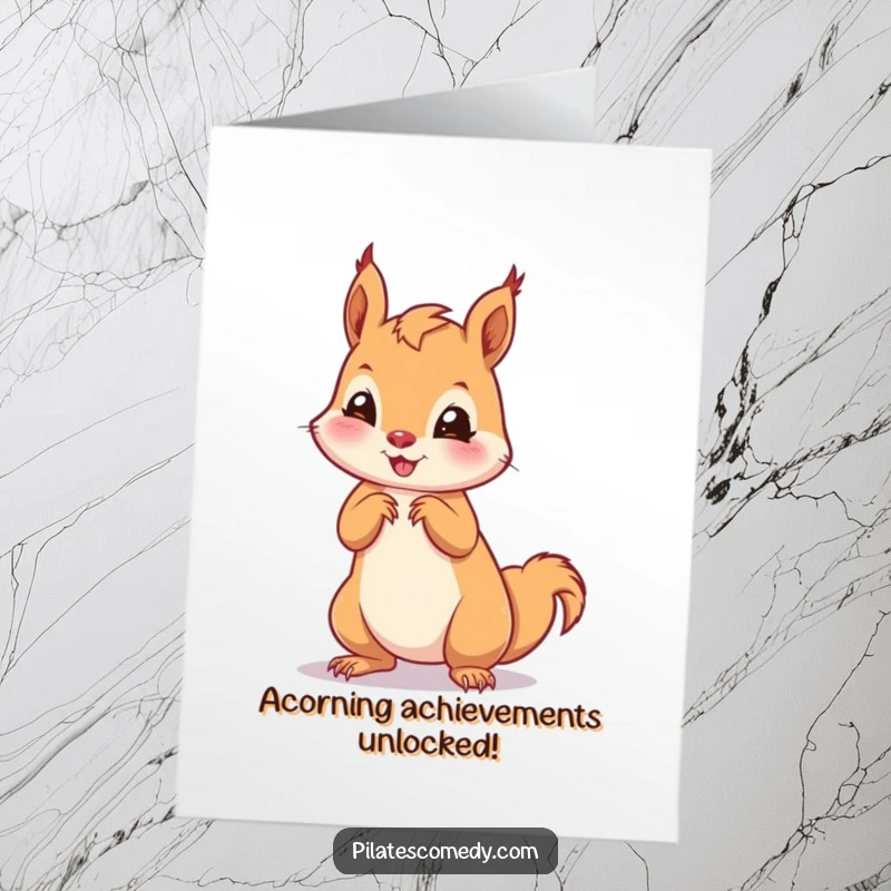 Funny Free Printable Congratulations Card: A playful squirrel holding a funny pose on all fours, looking ready for action.