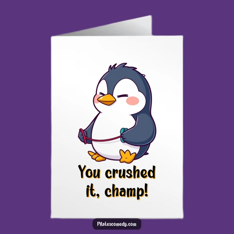 Free Printable Penguin Workout Congrats Card Funny Downloadable Gift for Achievers