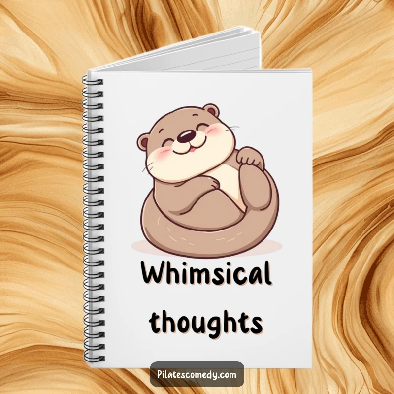 Funny otter notebook with a smiling otter in a joyful roll on its back on the cover, perfect for journaling.
