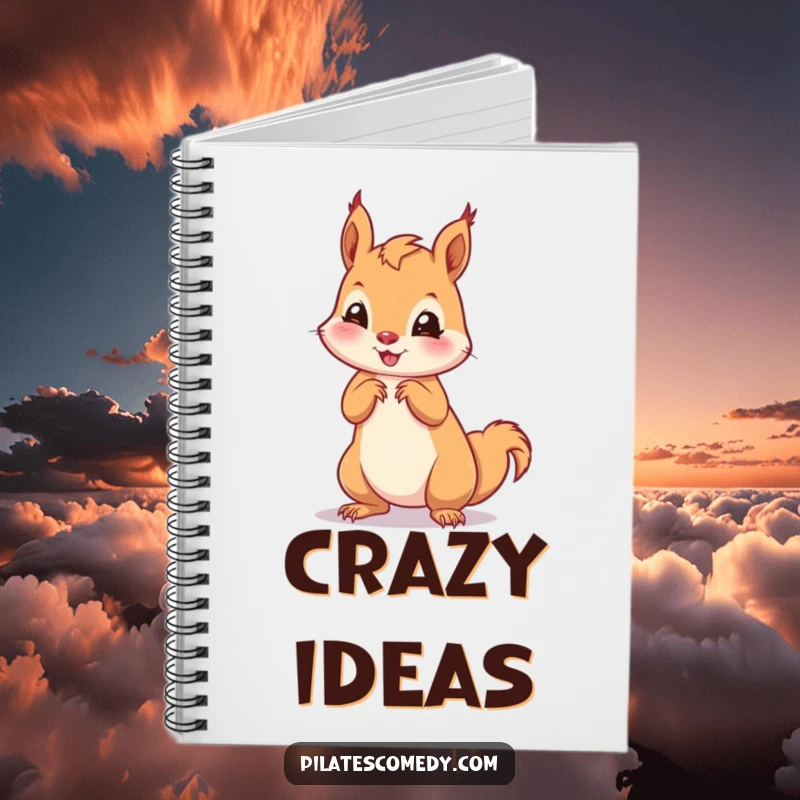 Funny squirrel notebook with a playful squirrel in an on-all-fours pose on the cover, perfect for journaling and note-taking.