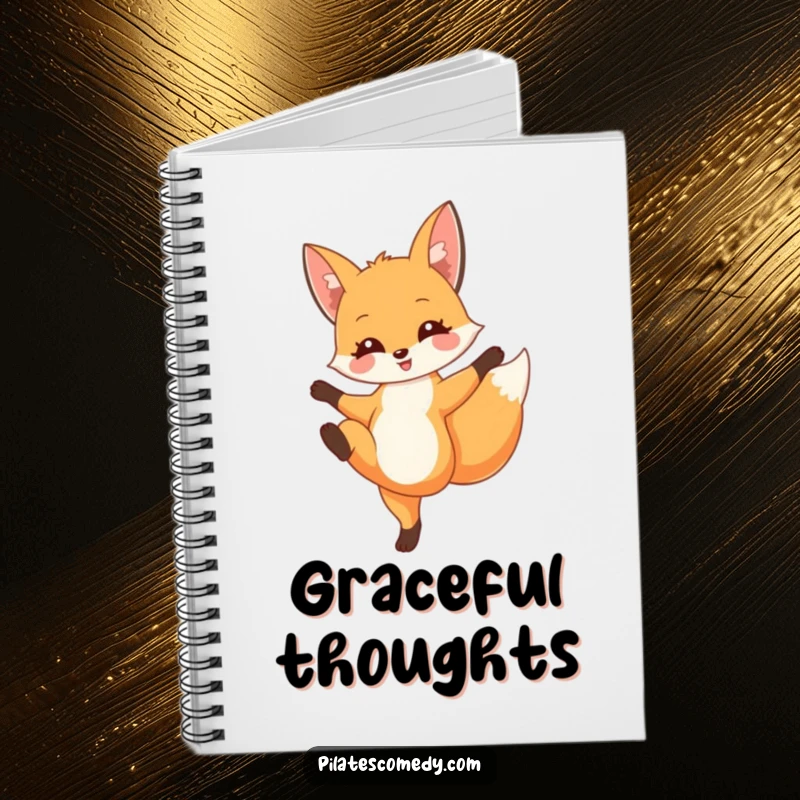 Funny fox notebook with a delighted fox in a graceful leg extension pose on the cover, perfect for journaling.
