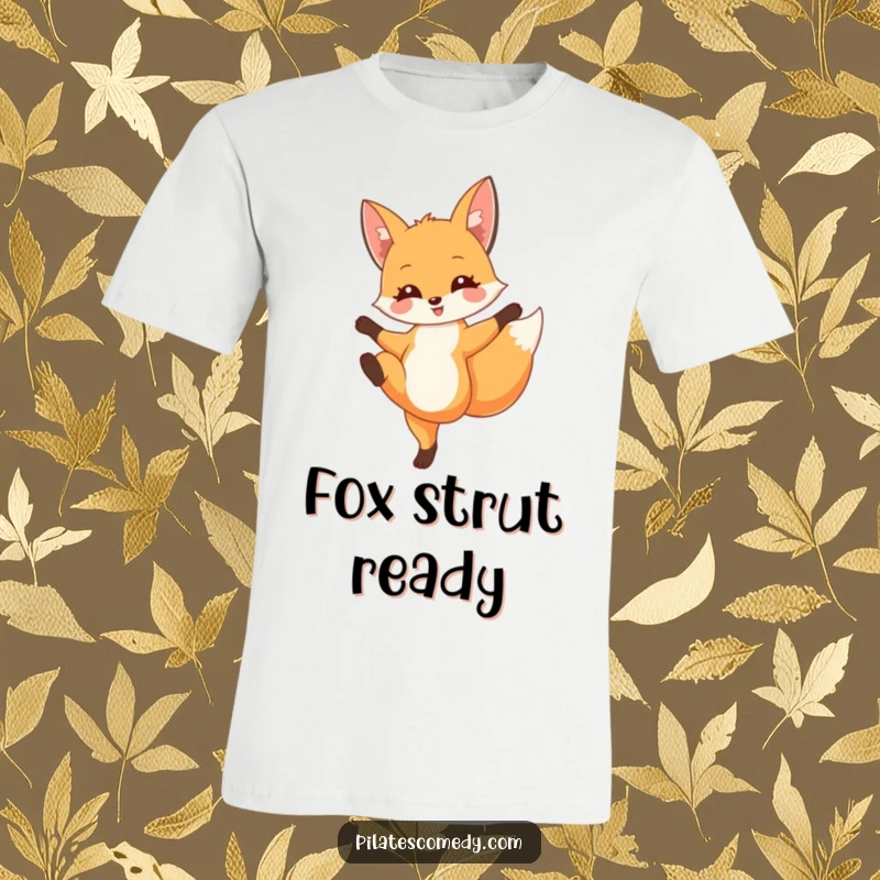 Funny fox t-shirt featuring a delighted fox in a stylish, graceful leg extension pose, exuding confidence and humor.